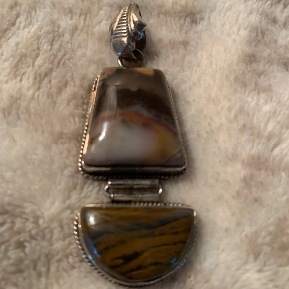 Stunning Sterling Silver Brown Multicolor Stone Pendant - Picture 5 of 6